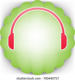 Headset icon. Vector. Pinkish icon with white contour on green background which similar to flower.