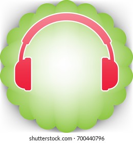 Headset icon. Vector. Pinkish icon with white contour on green background which similar to flower.