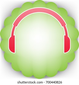 Headset icon. Vector. Pinkish icon with white contour on green background which similar to flower.