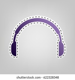 Headset icon. Vector. Violet icon with outline for cutting out at gray background.