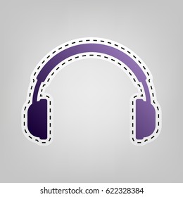 Headset icon. Vector. Violet icon with outline for cutting out at gray background.