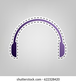 Headset icon. Vector. Violet icon with outline for cutting out at gray background.