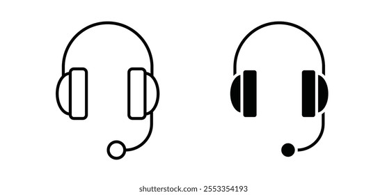 Iconos de auriculares en estilo relleno y delineado negro