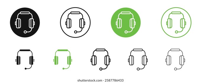 Headset icons in black and green colors collection