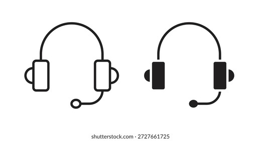 Coleção de ícones de headset. Ícones finos lineares e planos pretos