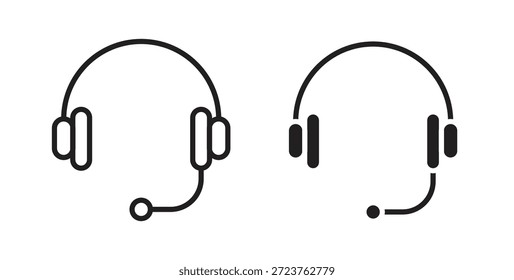 Ícones de headset preenchidos, linha fina, contorno e traçados