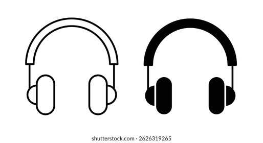 Headset icons in flat solid and thin line style