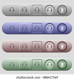 Headset icons on rounded horizontal menu bars in different colors and button styles