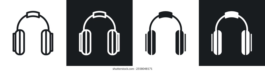 Headset icons pack in black and white filled and outlined versions.