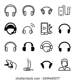 Headset icons. set of 16 editable filled and outline headset icons such as headset, operator, earphones, headphones, phone and earphones