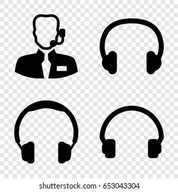 Headset icons set. set of 4 headset filled icons such as headset, help support
