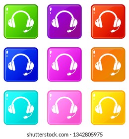 Headset icons set 9 color collection isolated on white for any design