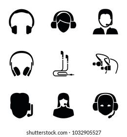 Headset icons. set of 9 editable filled headset icons such as support, headphones, customer support, operator