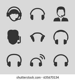 Headset icons set. set of 9 headset filled icons such as headset, operator, earphones, support