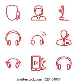 Headset icons set. set of 9 headset outline icons such as phone and earphones, earphones, support, headset, help support