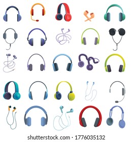 Headset icons set. Cartoon set of headset vector icons for web design