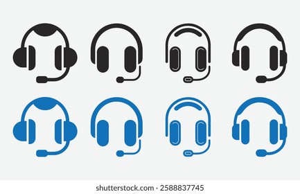 Headset Icons Set. Gaming and Call Center Headset Icons. Music and Communication Headset Pack. Wired Headset Icons.
