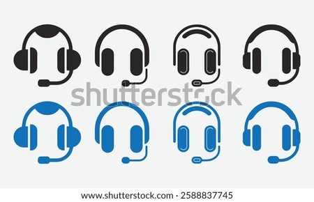 Headset Icons Set. Gaming and Call Center Headset Icons. Music and Communication Headset Pack. Wired Headset Icons.