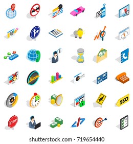 Headset icons set. Isometric style of 36 headset vector icons for web isolated on white background