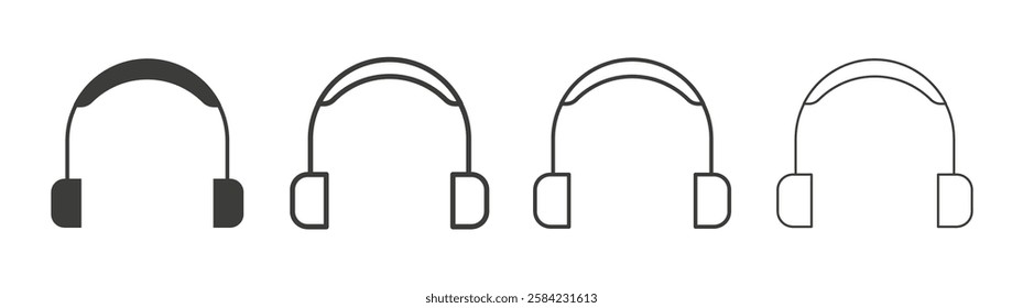 Headset icons set. Liner outlined and flat black color