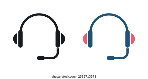 Headset icons set vectors black and colored style
