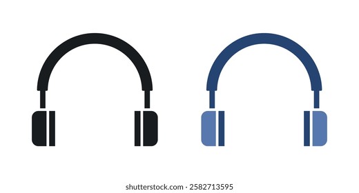 Headset icons set vectors black and colored style