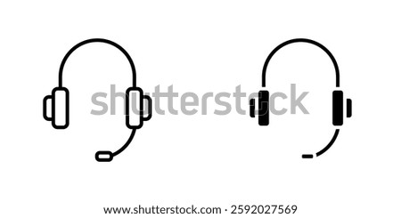 Headset icons. stroke line and black solid icons