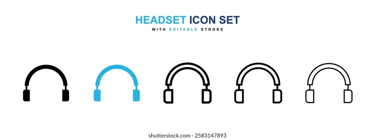 Headset icons vector collection in black and blue colors on white background