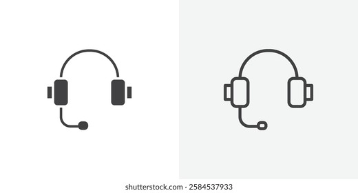 Headset icons vectors illustrations in black fill and liner versions