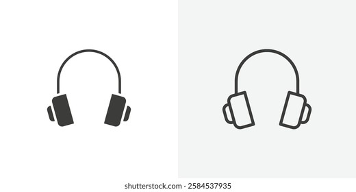Headset icons vectors illustrations in black fill and liner versions