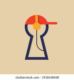 headset Keyhole logo. simple and minimalist icon