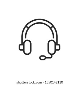 Headset Line Icon. Call Center, Headphones, Customer Service, Technical Support Concepts. Simple Thin Line Design. Vector Icon