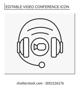  Headset line icon. Headphones for comfort communication. Audio call. Video conference concept. Isolated vector illustration. Editable stroke