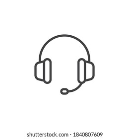 Icono de línea de encabezado. signo de estilo lineal para concepto móvil y diseño web. Auriculares con icono vector de contorno de micrófono. Símbolo de soporte, ilustración del logotipo. Gráficos vectoriales