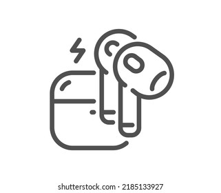 Icono de línea de encabezado. Señal de accesorios móviles. Auriculares o símbolo de audífono. Elemento de diseño de calidad. Icono de auriculares con micrófono de estilo lineal. Trazo editable. Vector