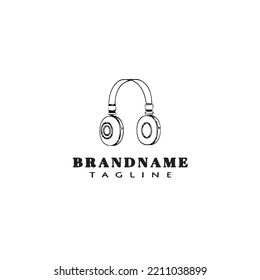 imagen de icono de dibujos animados con el logotipo de auriculares con micrófono ilustración de vector aislado negro