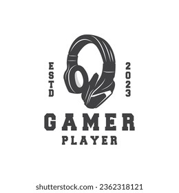 Diseño de logotipo de auriculares con micrófono Simple Plantilla de ilustración de juego de auriculares con micrófono