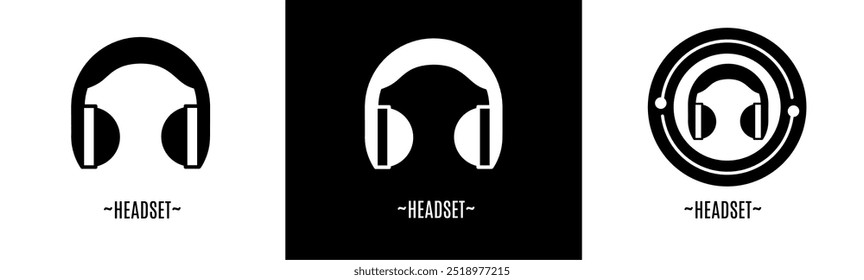 Headset-Logo-Set. Sammlung von schwarz-weißen Logos. Stock-Vektor.