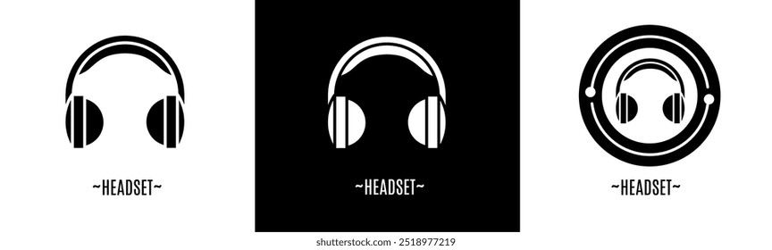 Headset logo set. Collection of black and white logos. Stock vector.