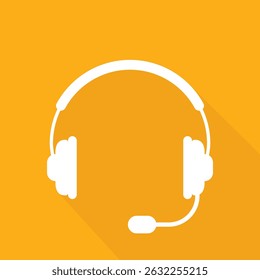 Headset with a long shadow. Flat style vector icon