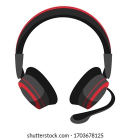 Headset with microphone for cyber e-sport game entertainment, technical support service isolated on white background. Wireless stereo headphones equipped with mic. Gaming accessory for communication