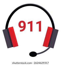 Headset with microphone displaying 911 representing emergency services and communication