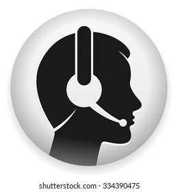 Headset with Microphone - Headphone call center sign as black silhouette on white background