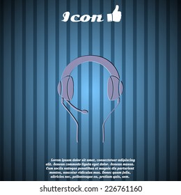 Headset with a microphone icon on the background. Made in vector