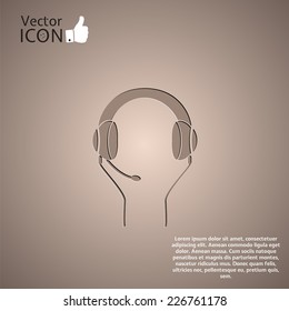 Headset with a microphone icon on the background. Made in vector