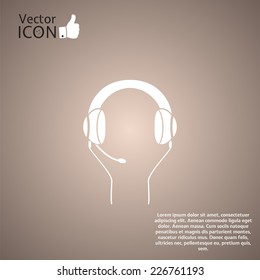 Headset with a microphone icon on the background. Made in vector