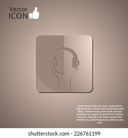 Headset with a microphone icon on the background. Made in vector