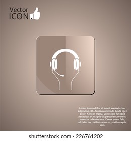 Headset with a microphone icon on the background. Made in vector