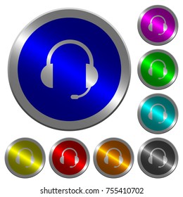 Headset with microphone icons on round luminous coin-like color steel buttons