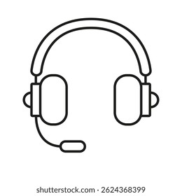 Headset With Microphone Line Icon. Customer Support, Gaming, And Communication Equipment Outline Symbol. Audio Interaction And Call Center Tool. Editable Stroke. Isolated Vector Illustration.